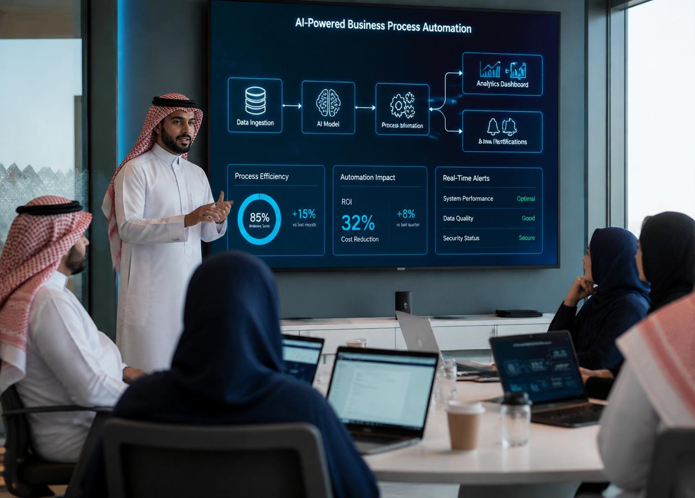 Alnafitha IT specialists leading an AI discovery workshop for enterprise leaders